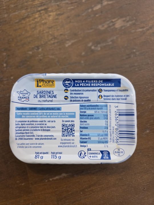 SARDINE BRETAGNE AU NATUREL PHARE D'ECKMUHL 115GR