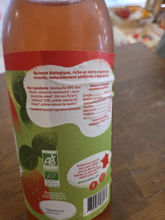 KOMBUCHA FRAISE BASILIC JUBILES 1L