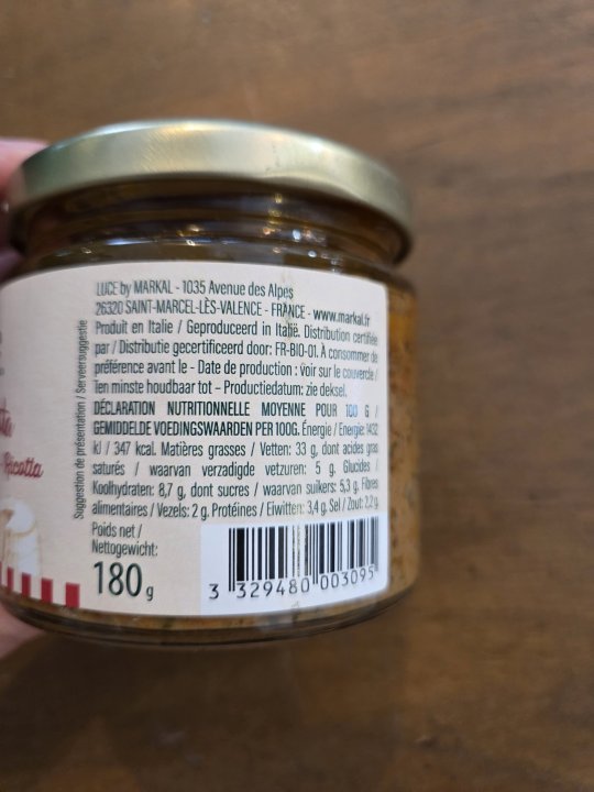 SAUCE APERIPASTA POIVRON RICOTTA LUCE 180GR