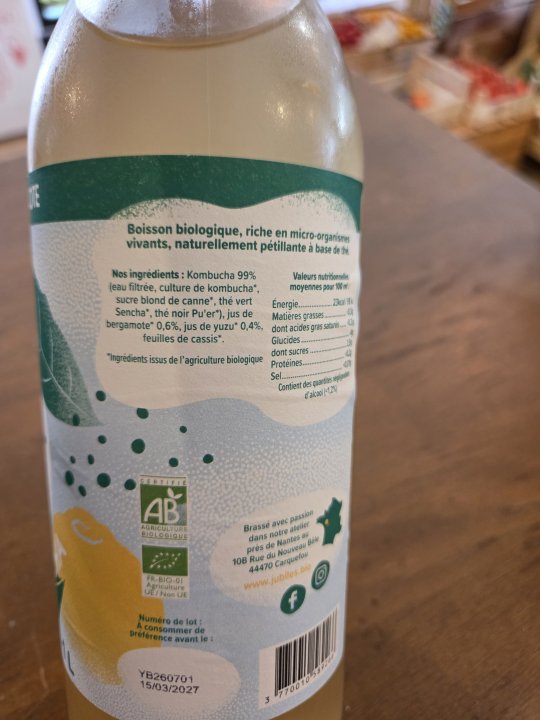KOMBUCHA YUZU BERGAMOTE JUBILES 1L