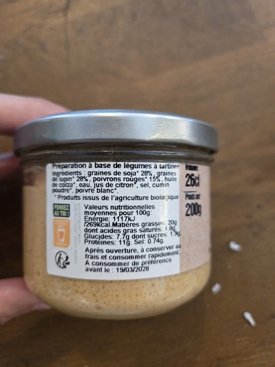 TARTINADES LUPIN SOJA POIVRONS VIVIEN D'ANJOU