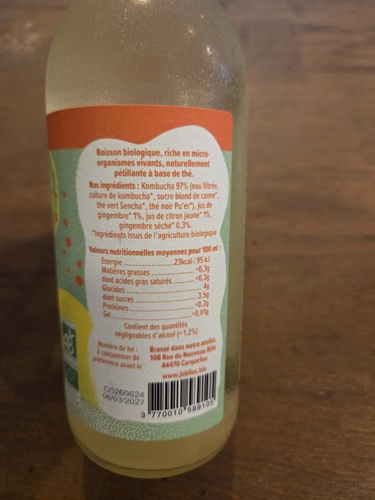 KOMBUCHA CITRON GINGEMBRE JUBILES 33CL