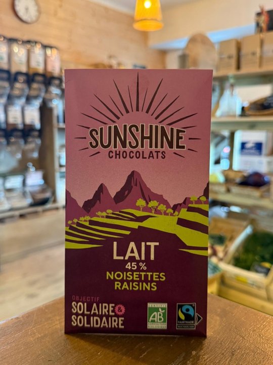 TABLETTE LAIT 45% NOISETTES RAISINS SUNSHINE
